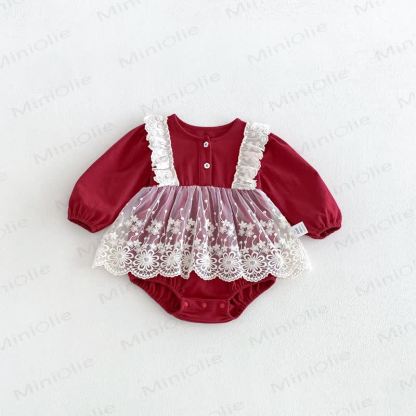 Baby Bodysuit mit rotem Lace und Tüllrock - image 6