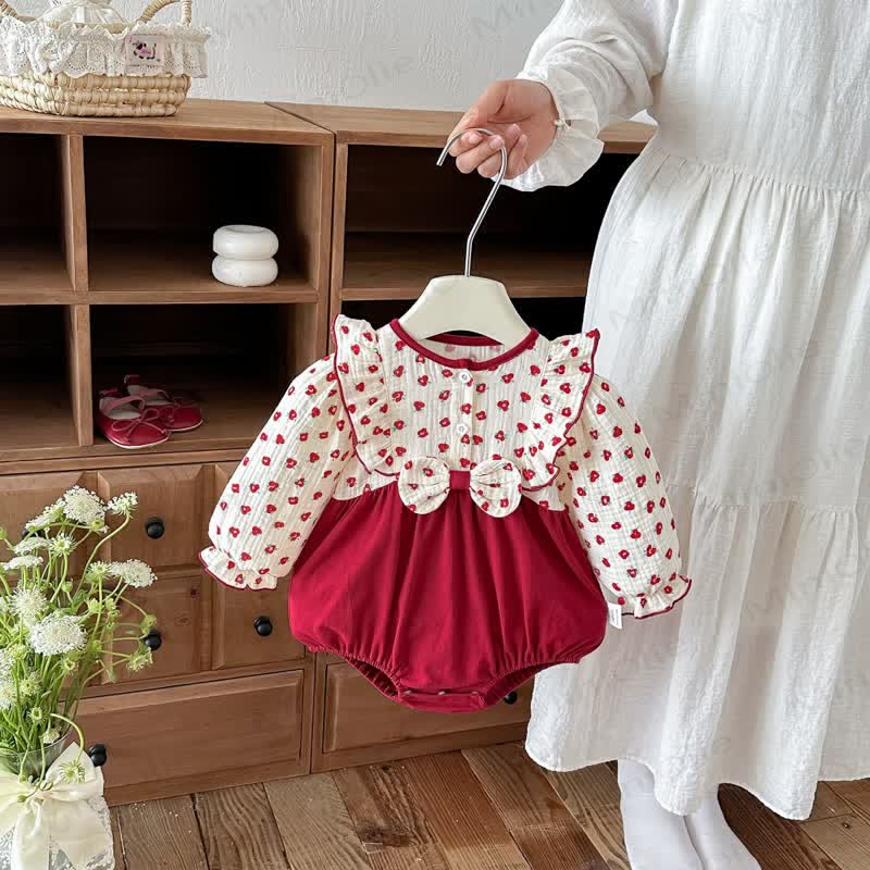 Baby Bodysuit in Rot mit Blumen und Rüschenkragen - Rot - 18-24M - image 1