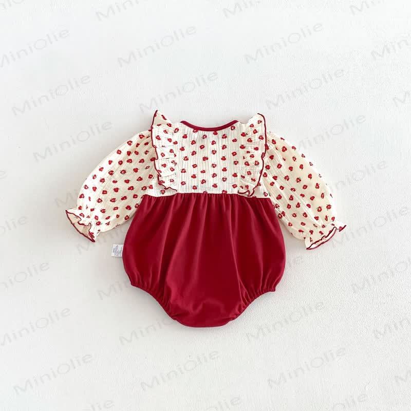 Baby Bodysuit in Rot mit Blumen und Rüschenkragen - image 4