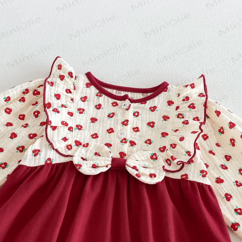Baby Bodysuit in Rot mit Blumen und Rüschenkragen - image 5