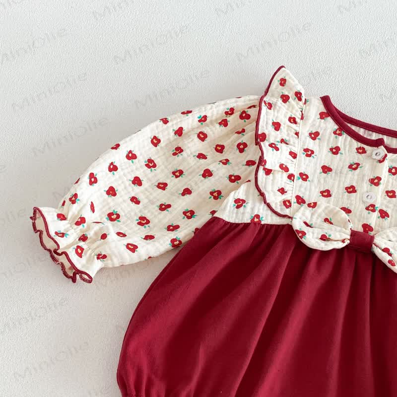 Baby Bodysuit in Rot mit Blumen und Rüschenkragen - image 6
