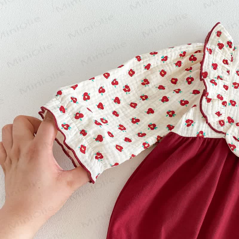 Baby Bodysuit in Rot mit Blumen und Rüschenkragen - image 7