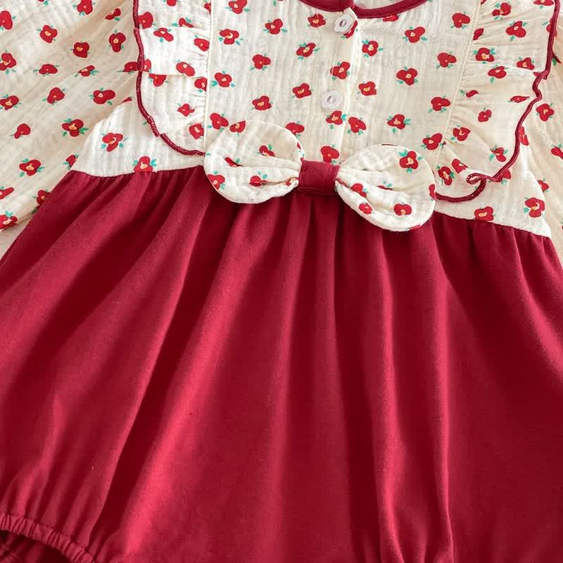 Baby Bodysuit in Rot mit Blumen und Rüschenkragen - image 8