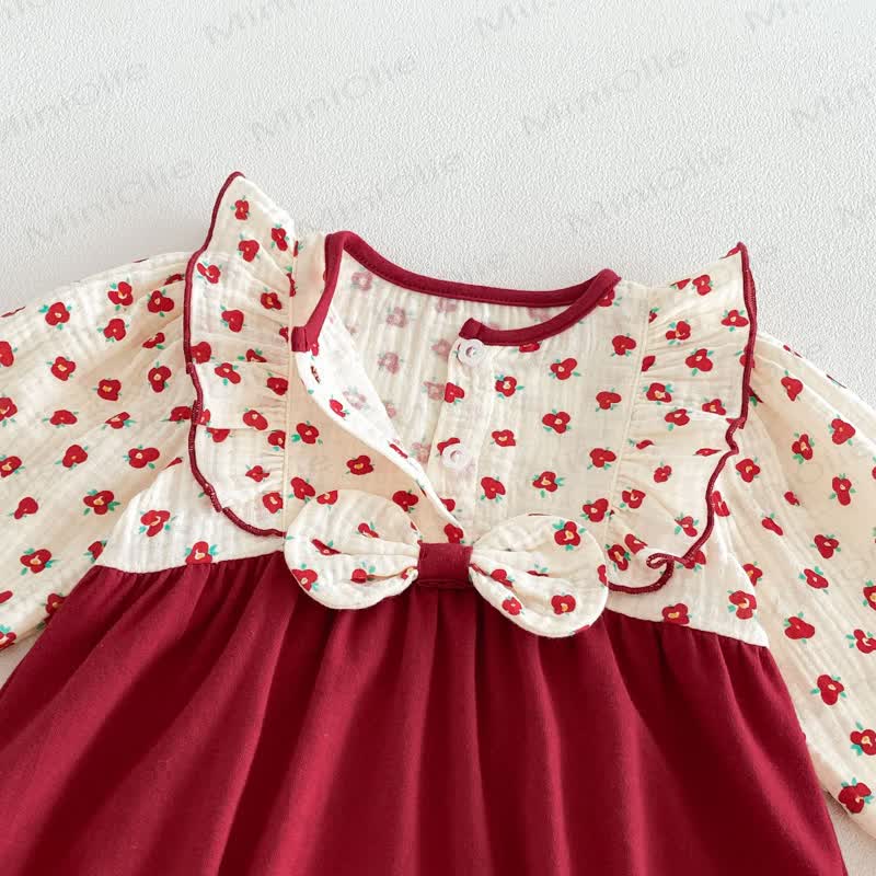 Baby Bodysuit in Rot mit Blumen und Rüschenkragen - image 9