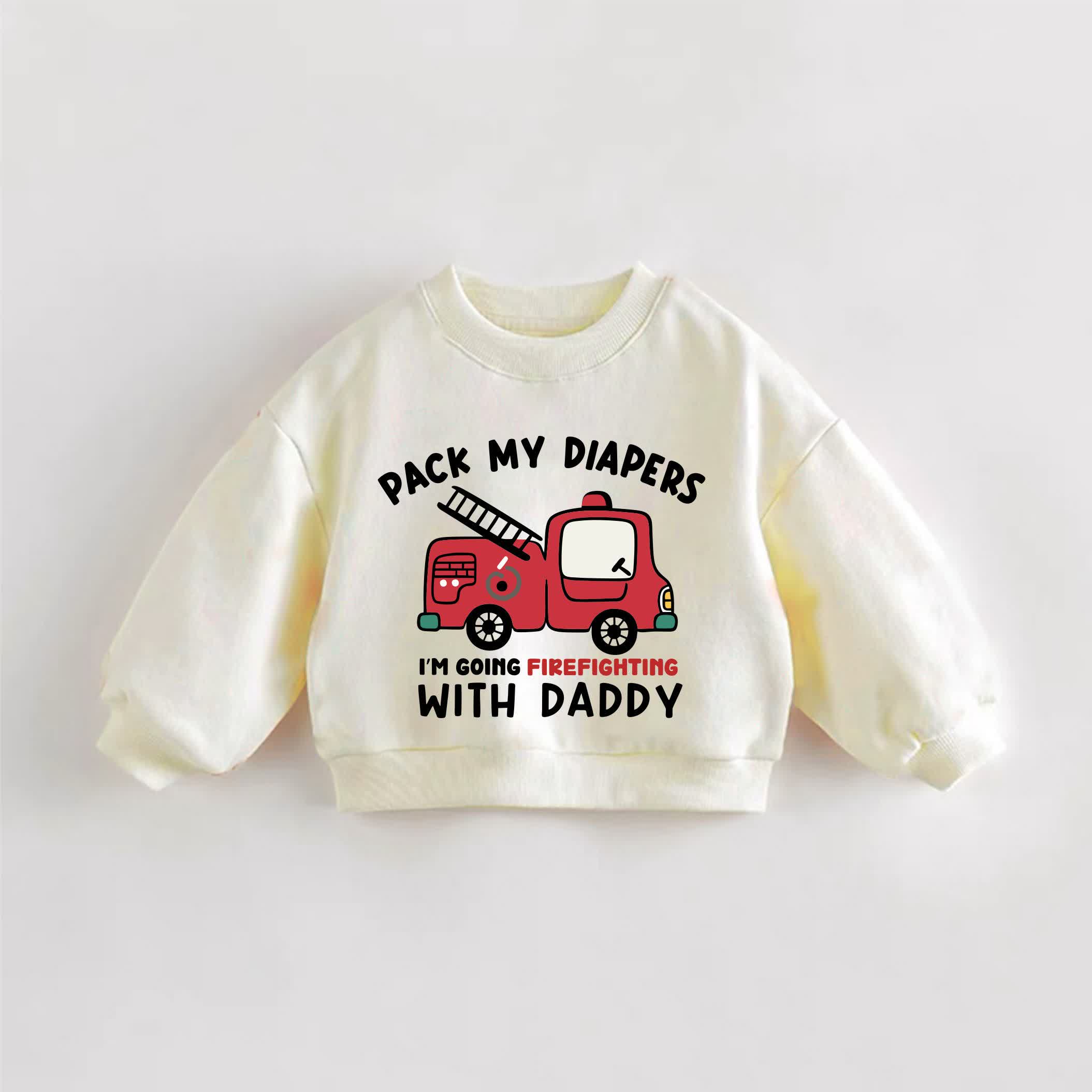 PACK MY DIAPERS I'M GOING FIREFIGHTING WITH DADDY! Baby Kleinkind - Sweatshirt in Creme - Creme - 3-5J - image 1