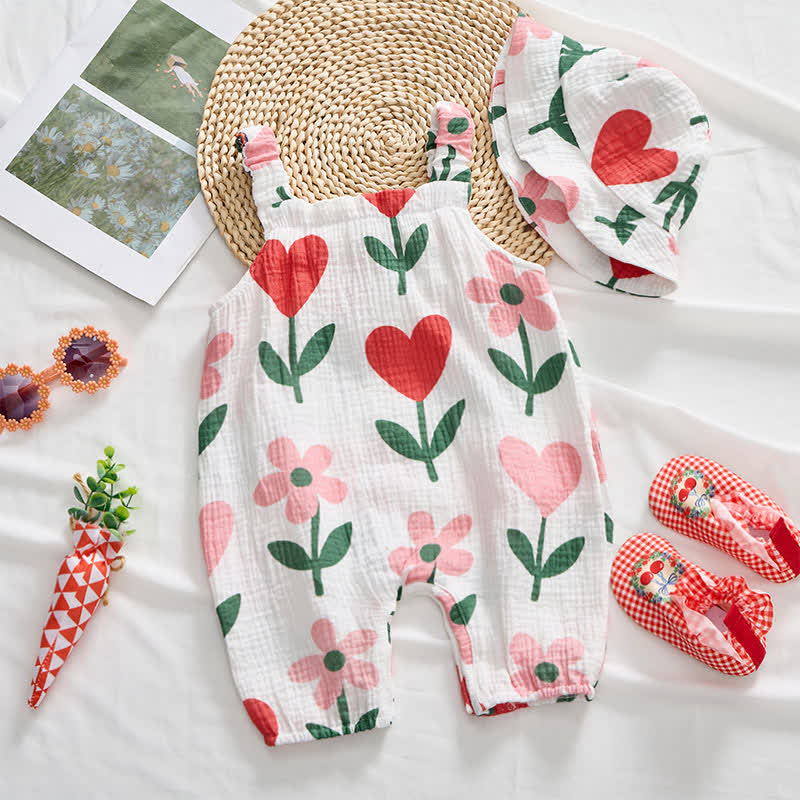 Weißer Baby Strampler mit Blume und Herz und passender Hut - image 3