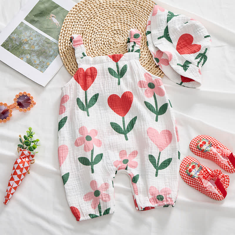 Weißer Baby Strampler mit Blume und Herz und passender Hut - image 2
