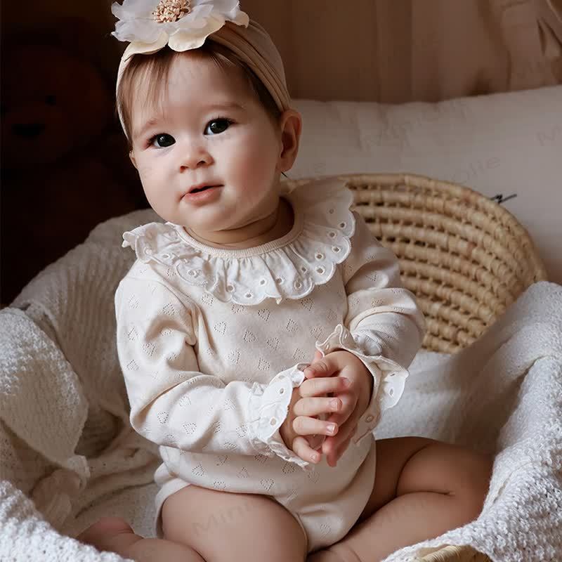 Baby Bodysuit mit Rüschenkragen, langen Ärmeln und Einfarbig Design - image 8