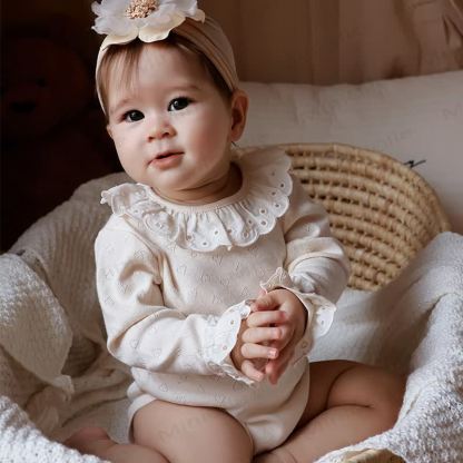 Baby Bodysuit mit Rüschenkragen, langen Ärmeln und Einfarbig Design - image 8