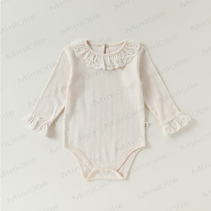 Baby Bodysuit mit Rüschenkragen, langen Ärmeln und Einfarbig Design - image 4