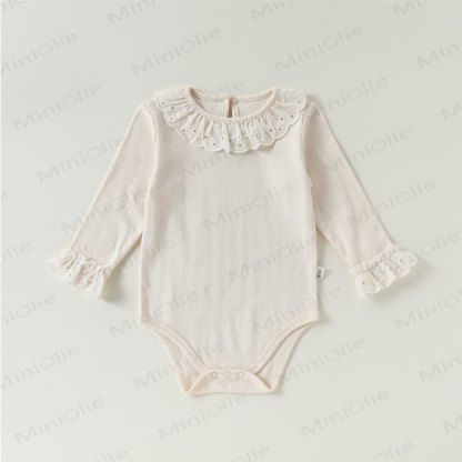Baby Bodysuit mit Rüschenkragen, langen Ärmeln und Einfarbig Design - image 4