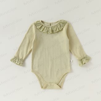 Baby Bodysuit mit Rüschenkragen, langen Ärmeln und Einfarbig Design - image 2