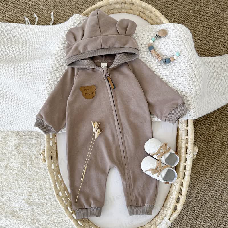 BEAR BABY Baby Bär Kapuzen- Strampler mit Reißverschluss - Braun - 12-18M - image 2