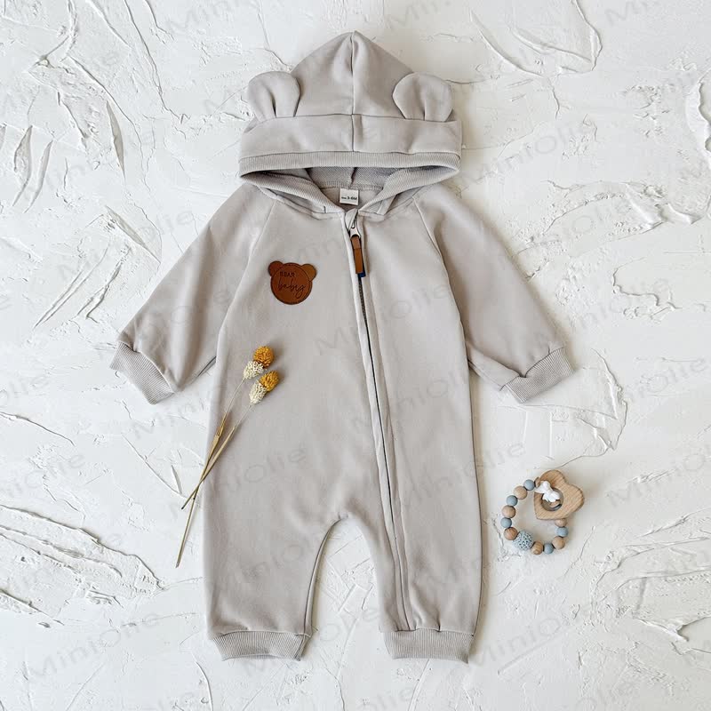 BEAR BABY Baby Bär Kapuzen- Strampler mit Reißverschluss - Beige - 12-18M - image 6