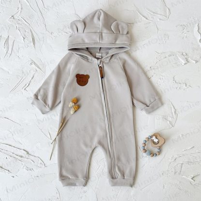 BEAR BABY Baby Bär Kapuzen- Strampler mit Reißverschluss - Beige - 12-18M - image 6