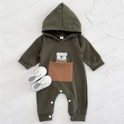 Baby Bär Pocket Hooded Long Sleeve Strampler - Grün - 18-24M - image 1