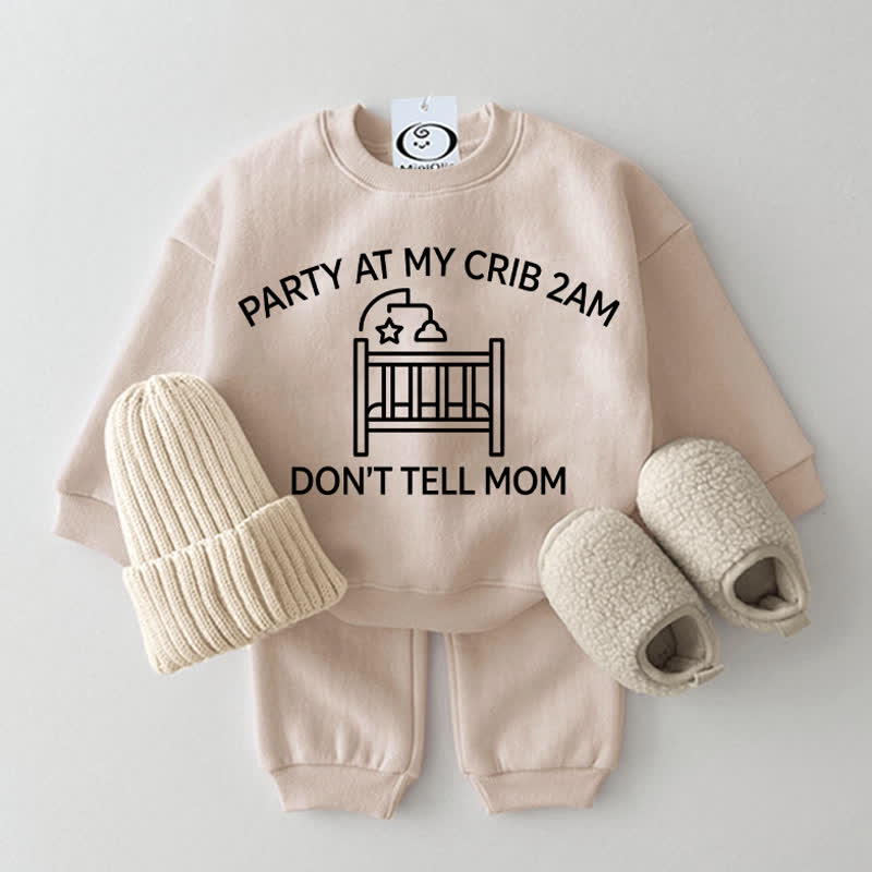 PARTY AT MY CRIB 2AM DON'T TELL MOM - Baby Beige Sweatshirt 2-teiliges Set - Beige - 2-3J - image 1