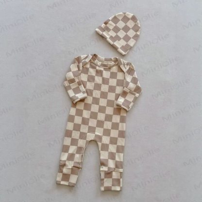 Beige Baby Strampler mit passender Hut - Beige Kariert - 18-24M - image 4