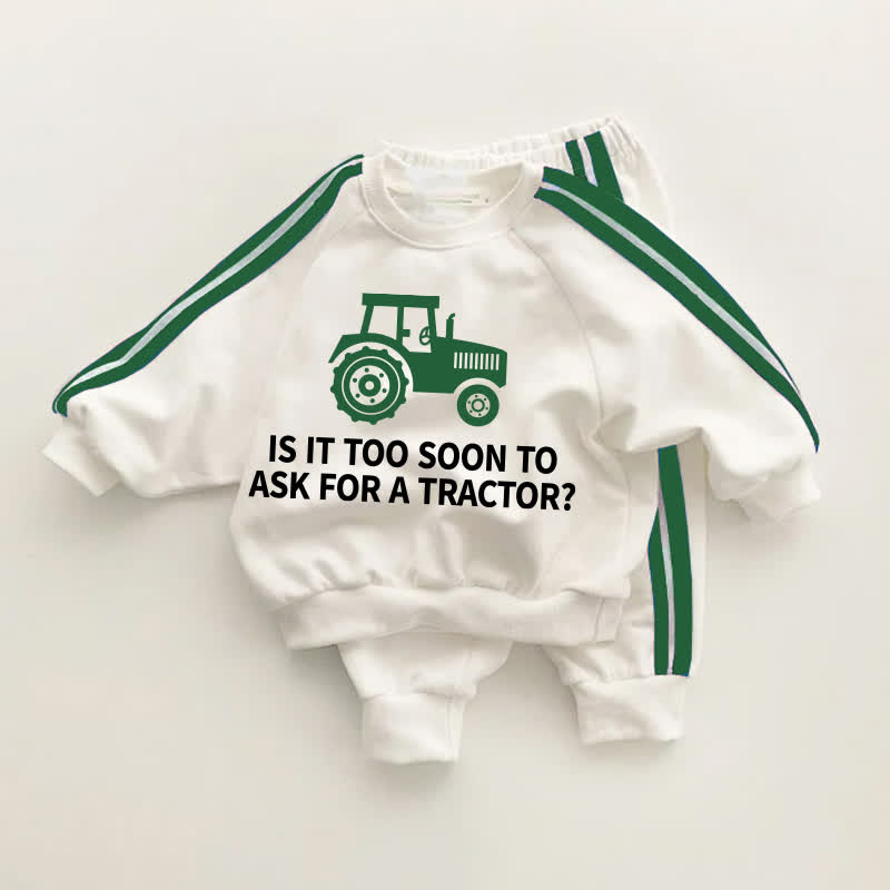 IS IT TOO SOON TO ASK FOR A TRACTOR? Baby Kleinkind Set , grün Streifen, 2-teilig - Weiß & Grün - 3-5J - image 1