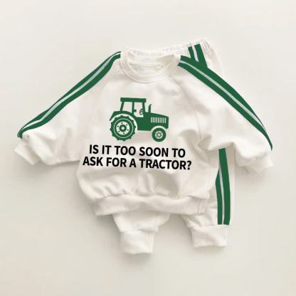 IS IT TOO SOON TO ASK FOR A TRACTOR? Baby Kleinkind Set , grün Streifen, 2-teilig - Weiß & Grün - 3-5J - image 1