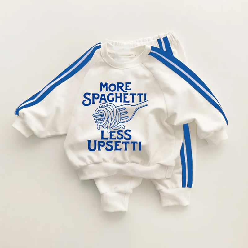 MORE SPAGHETTI LESS UPSETTI – Baby Kleinkind Slogan , Blau Streifen 2-teiliges Set - Weiß & Blau - 3-5J - image 1