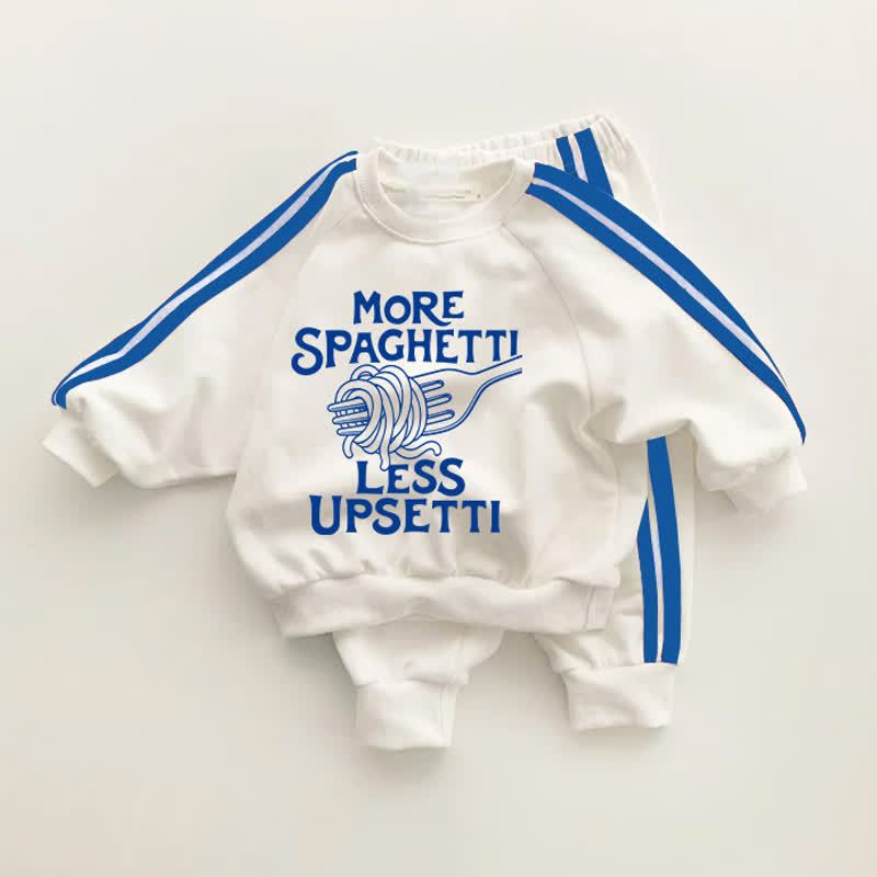 MORE SPAGHETTI LESS UPSETTI – Baby Kleinkind Slogan , Blau Streifen 2-teiliges Set - Weiß & Blau - 3-5J - image 1