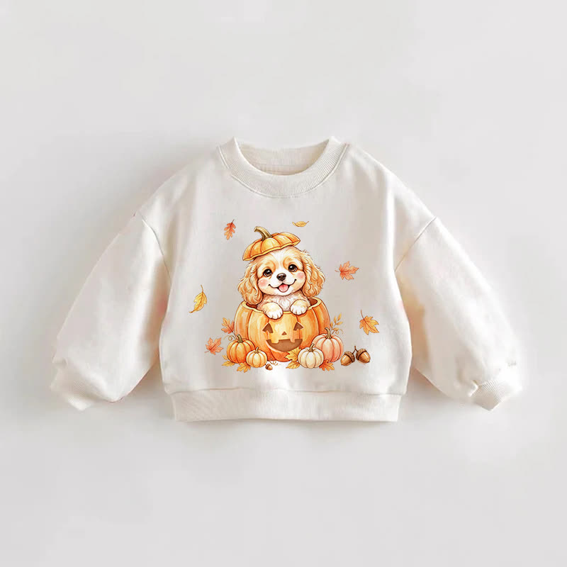 Baby Kleinkind Sweatshirt mit Kürbis- und Hundemotiv - Creme - 3-5J - image 1