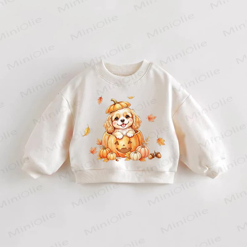 Baby Kleinkind Sweatshirt mit Kürbis- und Hundemotiv - Creme - 3-5J - image 1