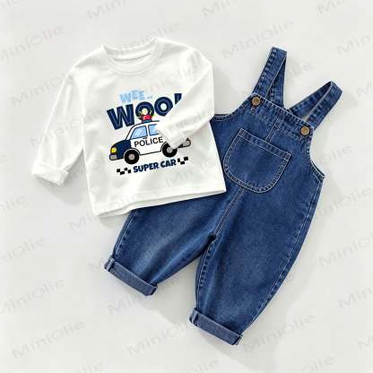 WEE.. WOO! SUPER CAR Baby Overalls und T-Stück , 2-teiliges Set - Weiß & Blau - 2-3J - image 1