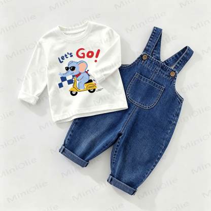 LET'S GO! Baby Denim Overalls und T-Stück , 2-teiliges Set - Weiß & Blau - 2-3J - image 1
