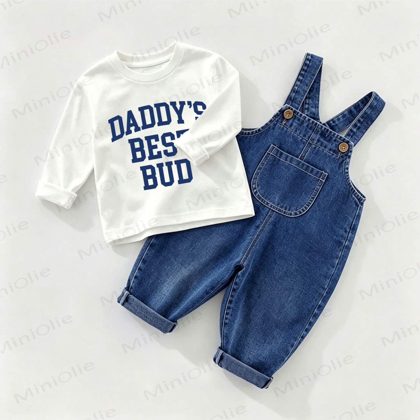 DADDY'S BEST BUD Baby Overalls und T-Stück 2-teiliges Set - Weiß & Blau - 2-3J - image 1