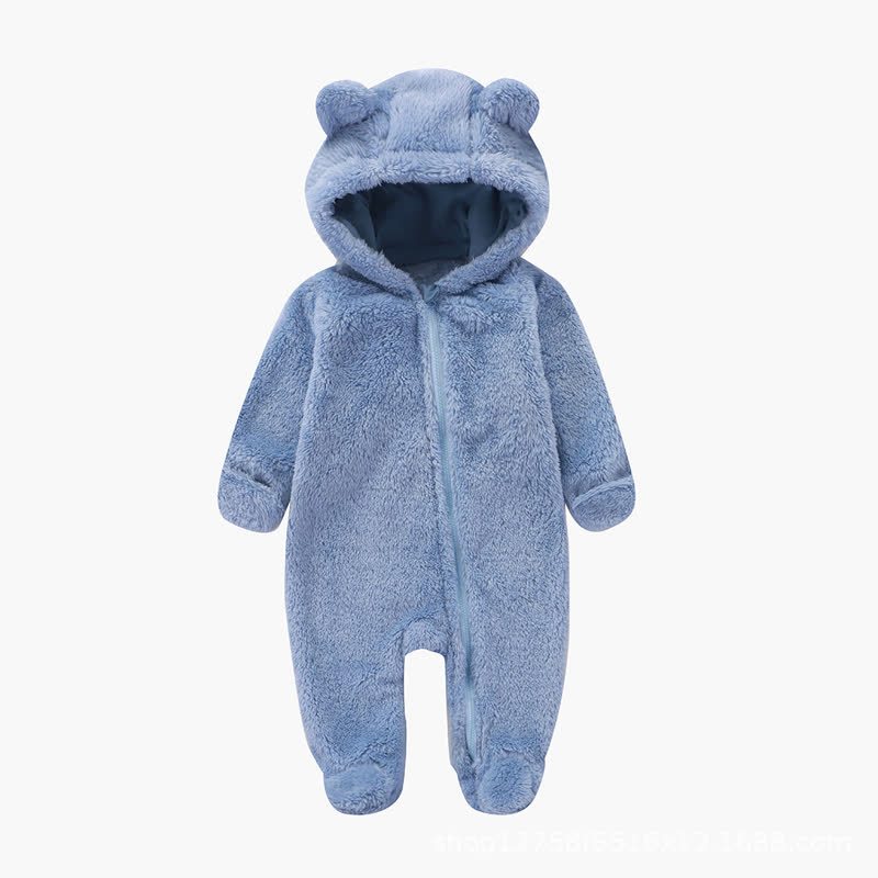 Baby Bär -Kapuzen- Plüsch Strampler - Blau - 12-18M - image 5