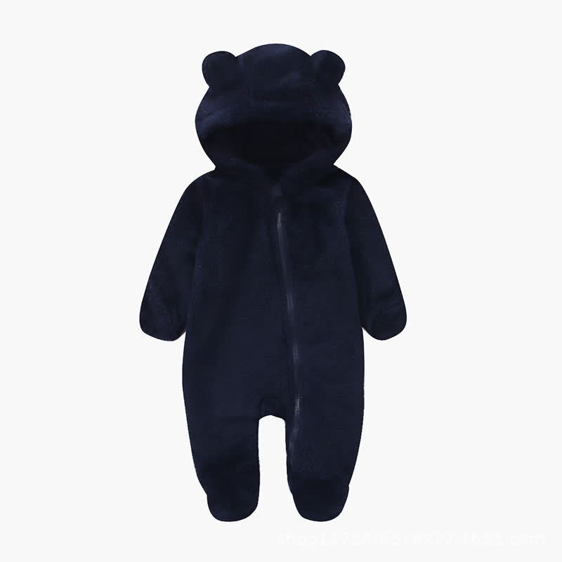 Baby Bär -Kapuzen- Plüsch Strampler - Marineblau - 12-18M - image 8