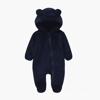 Baby Bär -Kapuzen- Plüsch Strampler - Marineblau - 12-18M - image 8