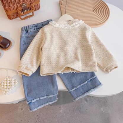 Zweiteiliges Set aus Hose mit Strickjacke und Denim für Kleinkind - image 2