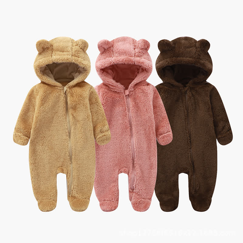 Baby Bär -Kapuzen- Plüsch Strampler - image 1