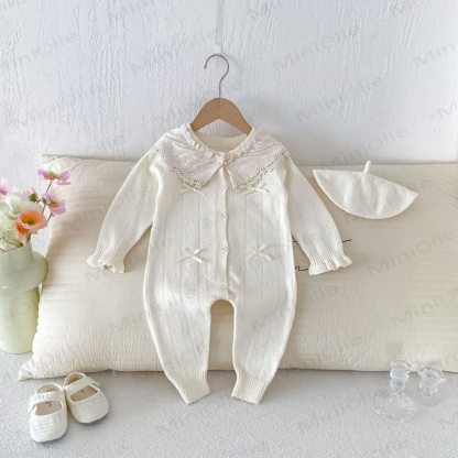 Baby Strampler mit Lace , langen Stricken und Strampler Hut - Beige - 18-24M - image 5