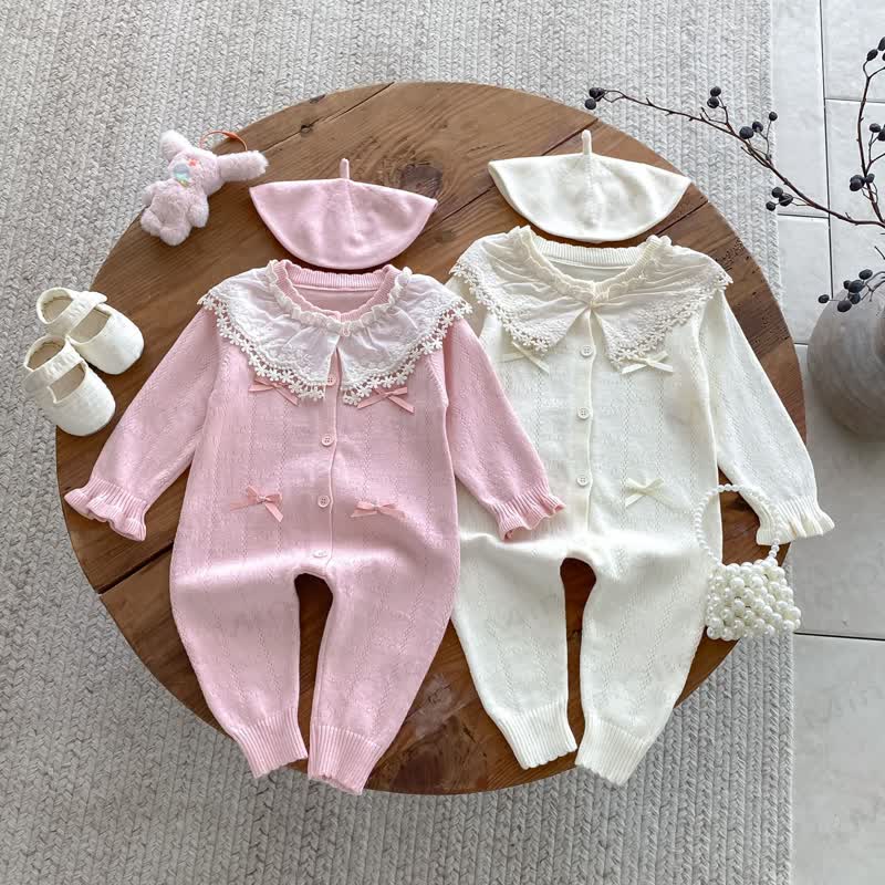 Baby Strampler mit Lace , langen Stricken und Strampler Hut - image 4