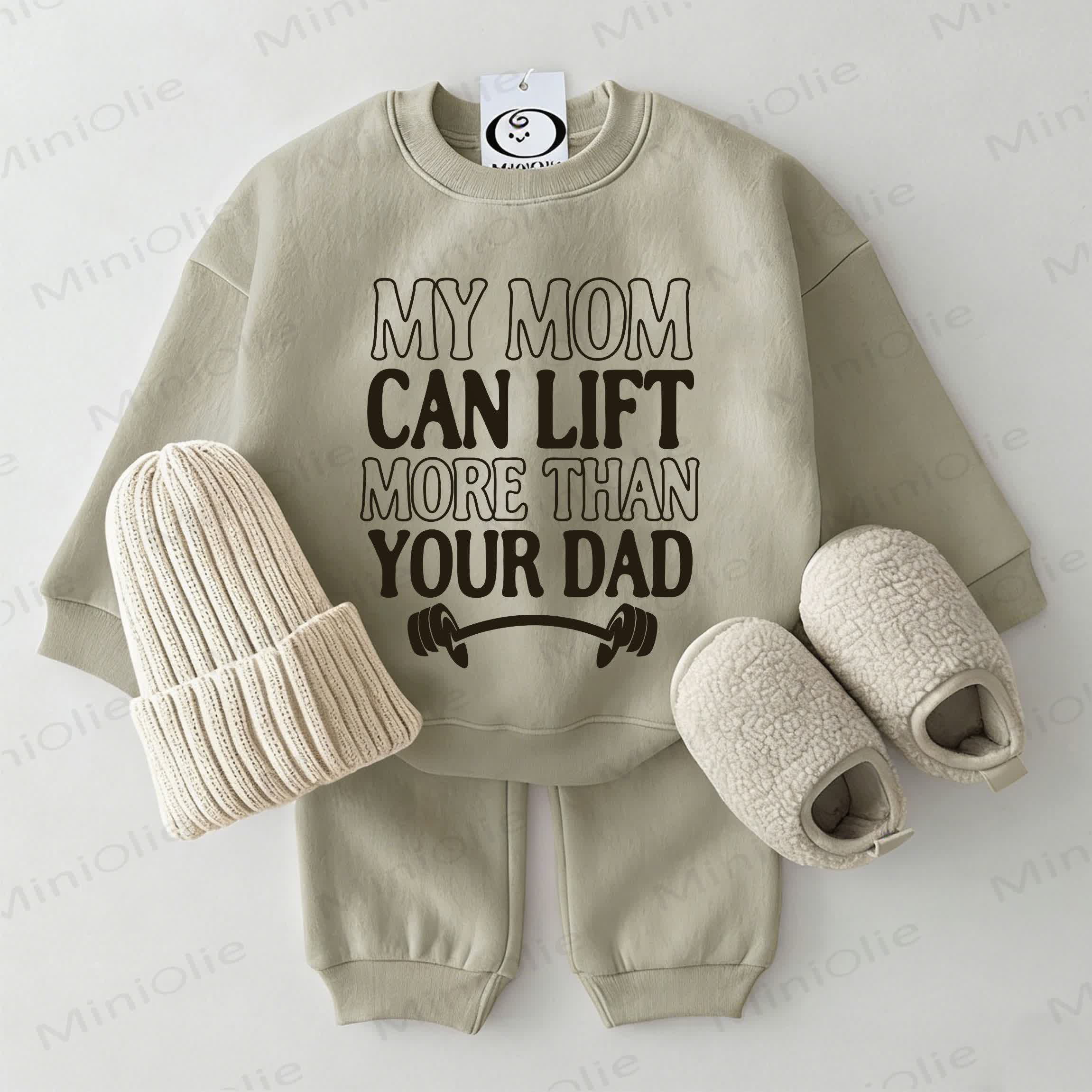 „MY MOM CAN LIFT MORE THAN YOUR DAD “ Baby Sweatshirt Set, 2-teilig , Grau Grün - Grau Grün - 2-3J - image 1