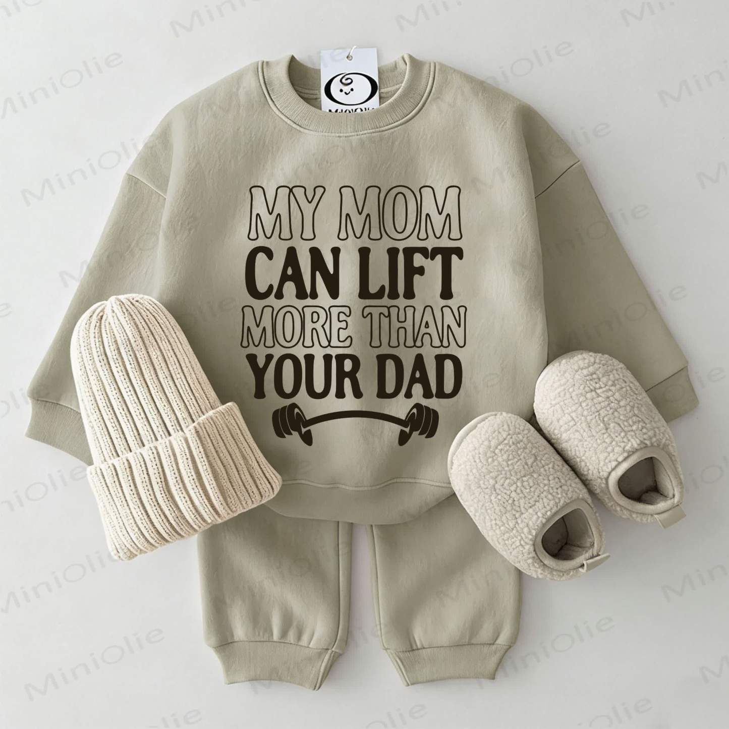 „MY MOM CAN LIFT MORE THAN YOUR DAD “ Baby Sweatshirt Set, 2-teilig , Grau Grün - Grau Grün - 2-3J - image 1