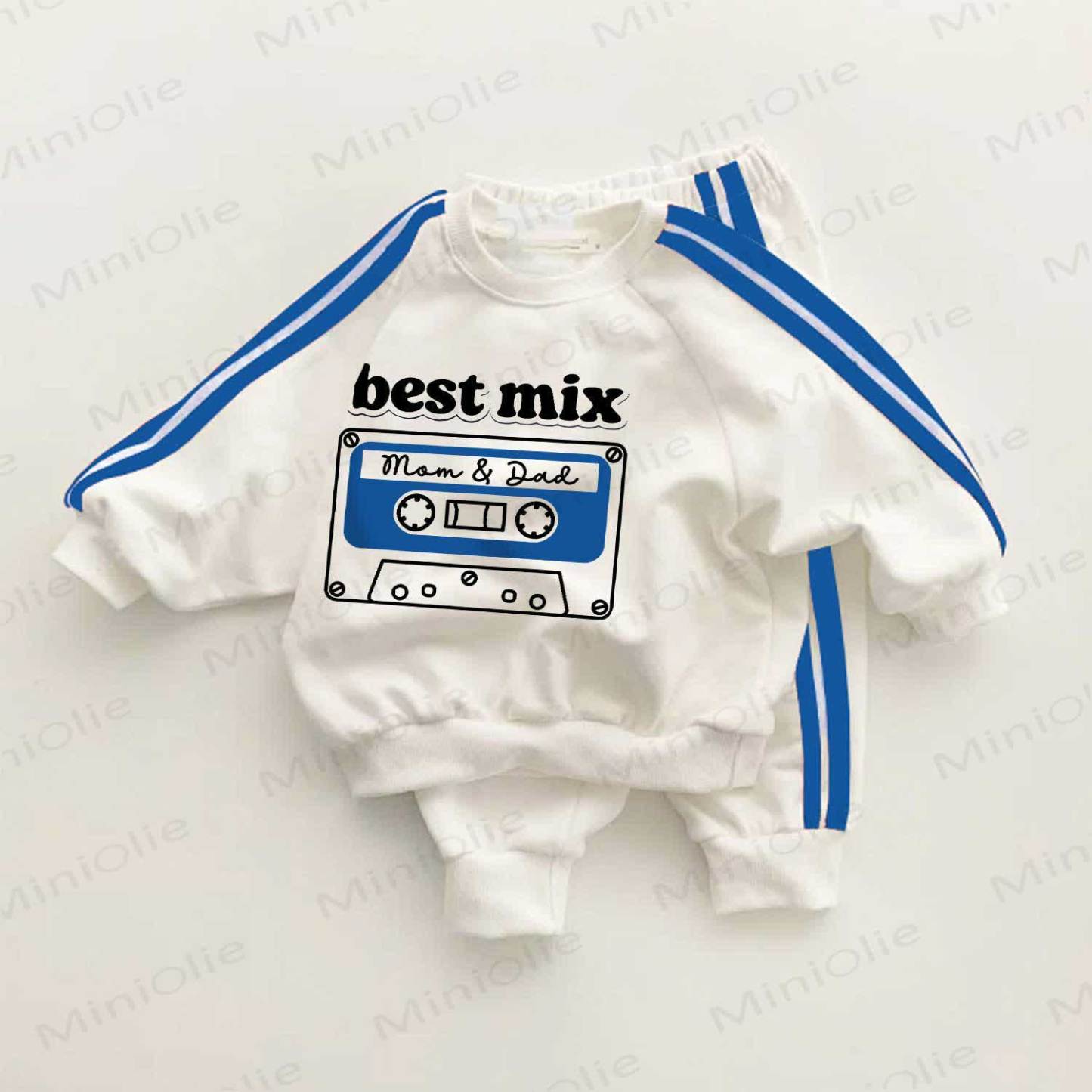 BEST MIX MOM & DAD Baby Blau 2- Streifen Set - Weiß & Blau - 3-5J - image 1