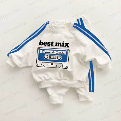 BEST MIX MOM & DAD Baby Blau 2- Streifen Set - Weiß & Blau - 3-5J - image 1