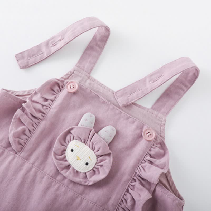 2-teiliges Set aus weißem Baby Spitze mit Rüschenkragen und lila Hase Overalls - image 5