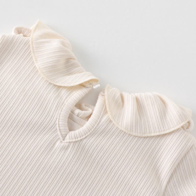 2-teiliges Set aus weißem Baby Spitze mit Rüschenkragen und lila Hase Overalls - image 4