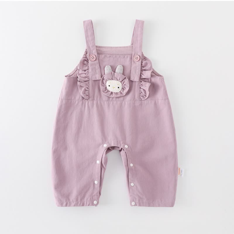 2-teiliges Set aus weißem Baby Spitze mit Rüschenkragen und lila Hase Overalls - image 3
