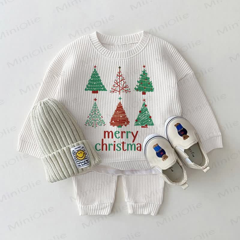 MERRY CHRISTMAS Baby Waffel Sweatshirt , weiß, 2-teiliges Set - Weiß - 18-24M - image 1