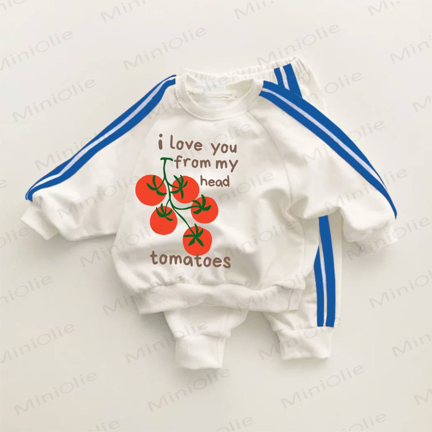 I LOVE YOU FROM MY HEAD TOMATOES, Blau Streifen 2-teiliges Set - Weiß & Blau - 3-5J - image 1