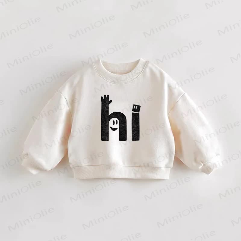 HI Baby Kleinkind Sweatshirt mit Smiley -Gesichtsdruck - Creme - 3-5J - image 1