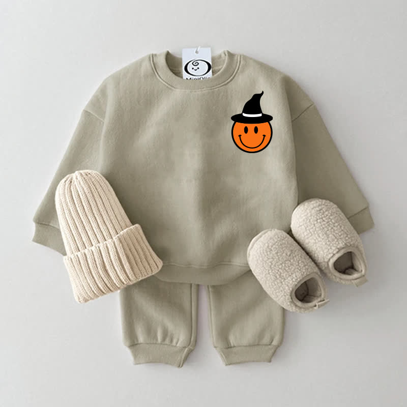 Baby Orange Smiley Face Beige Sweatshirt 2-teiliges Set - Grau Grün - 2-3J - image 2