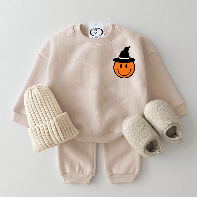 Baby Orange Smiley Face Beige Sweatshirt 2-teiliges Set - Beige - 2-3J - image 1